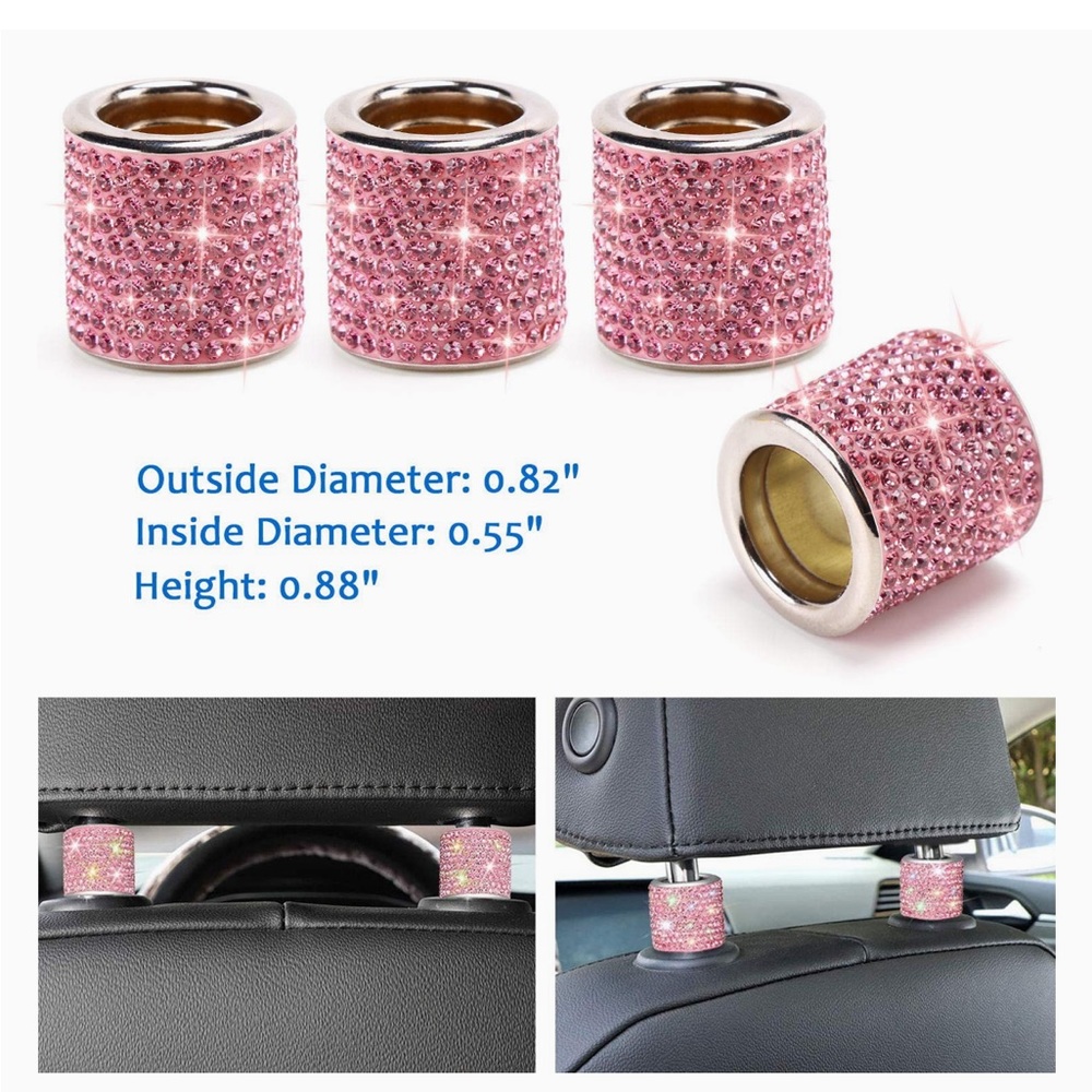 4pc Pink Bling Car Headrest Collars Rings